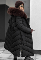 Długa Prošívaná Bunda z futerkiem Wintery Affection černá