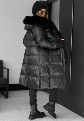 Péřová bunda s kožíškem Zero Contact černá