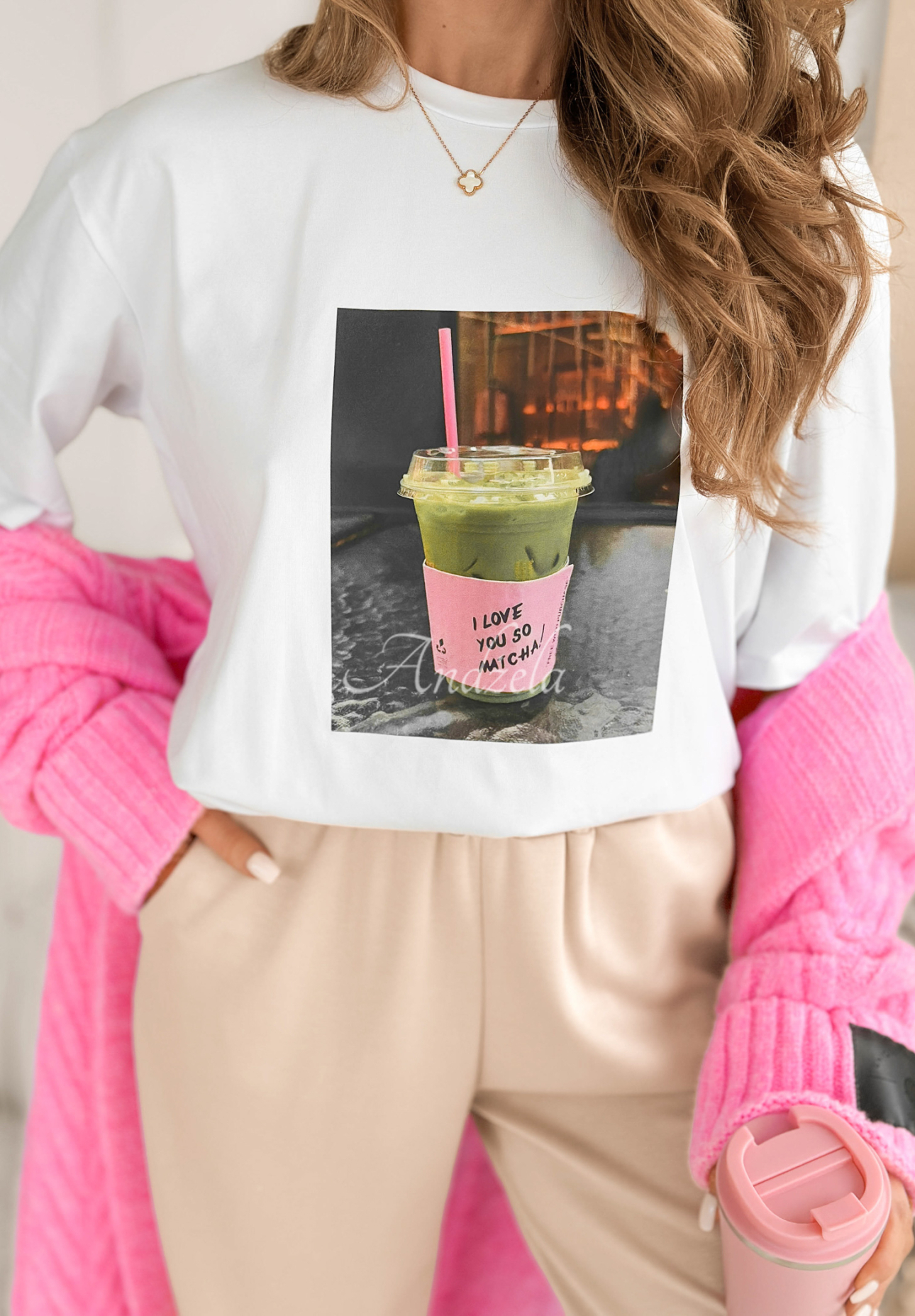 Tričko s potiskem I Love Matcha Bílá