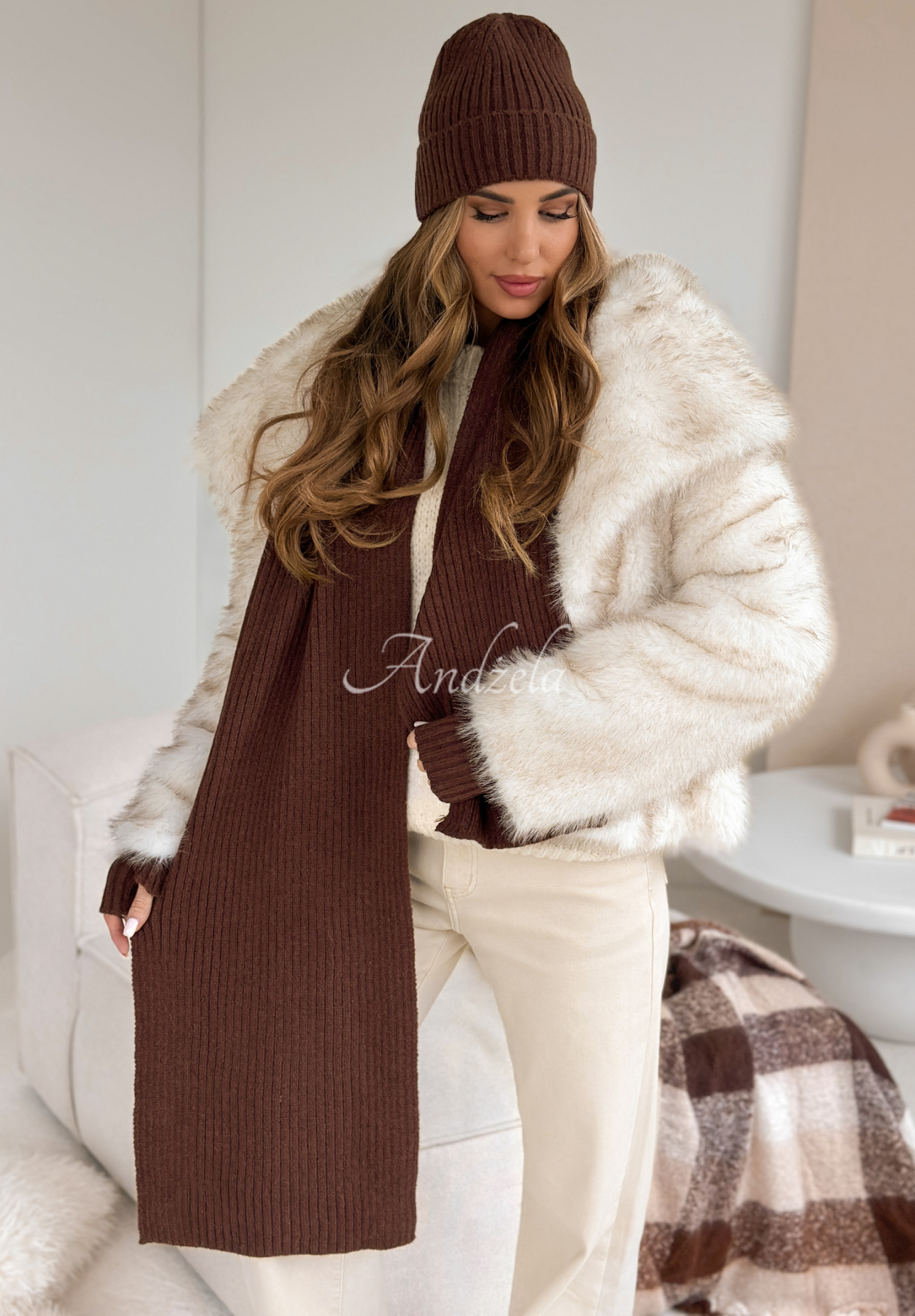 Souprava čepice, šála, rukavice 3v1 Winter Threads čokoládový