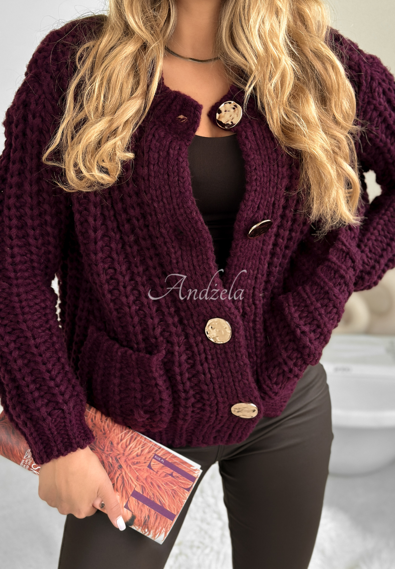 Krátký kardigan s knoflíky Autumn Lovers vínový