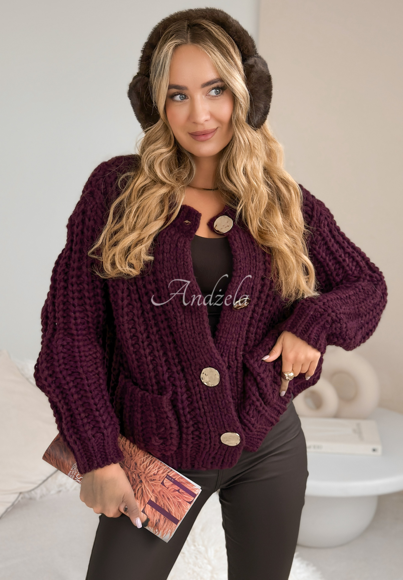 Krátký kardigan s knoflíky Autumn Lovers vínový