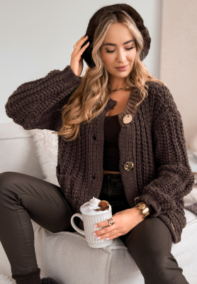 Krátký kardigan s knoflíky Autumn Lovers čokoládový