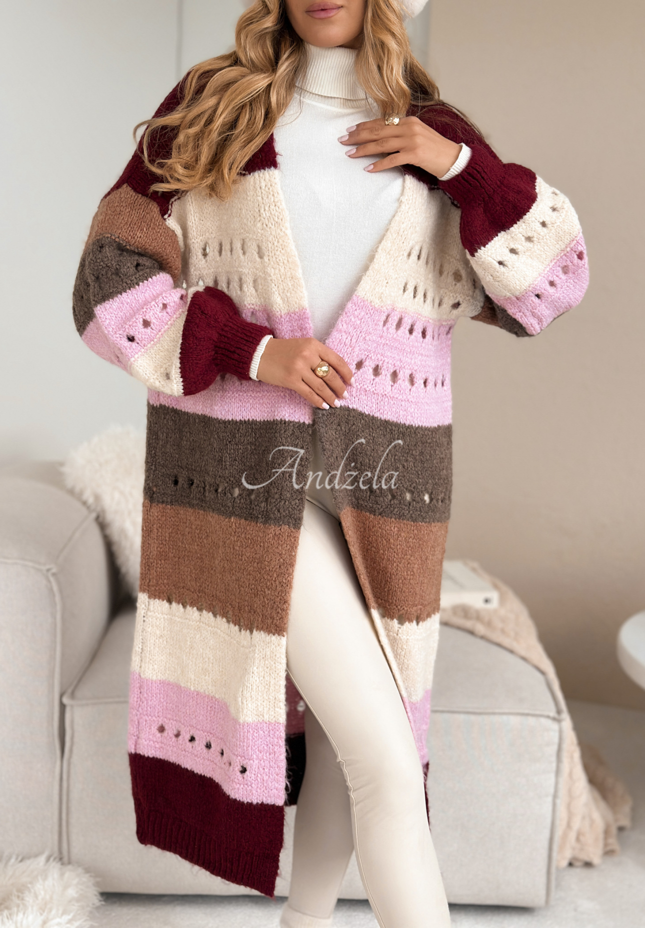 Dlouhý kardigan Just A Moment bordó-růžový