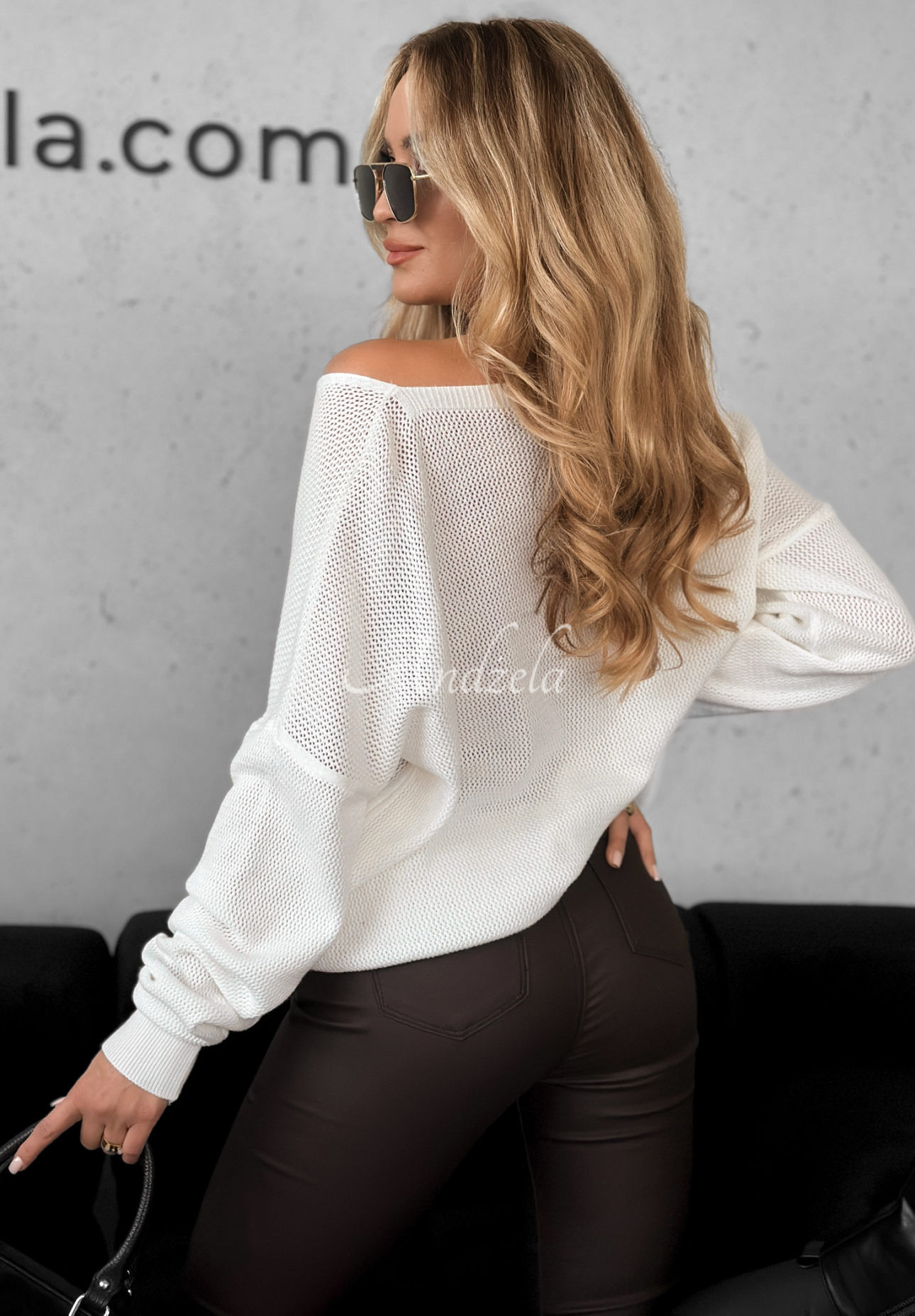 Viskózový svetr s potiskem Miss Mademoiselle ecru