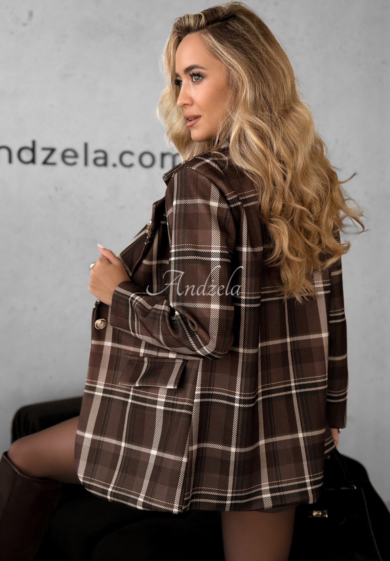 Sako s károvaným vzorem Let Me Know čokoládová