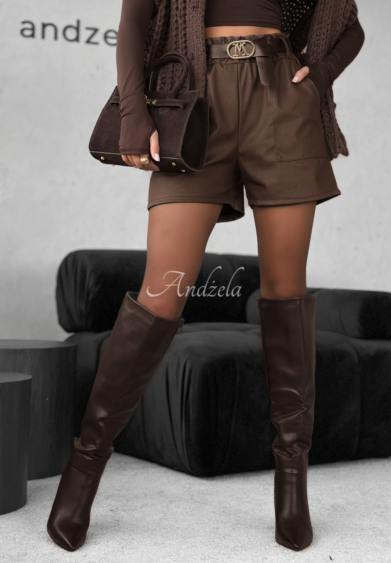 Kožené šortky s páskem Cappuccino Time čokoládové