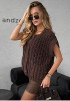 Krátká sweterkowa Vesta z guzikami Autumn Lovers čokoládová