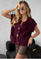 Krátká sweterkowa Vesta z guzikami Autumn Lovers vínová