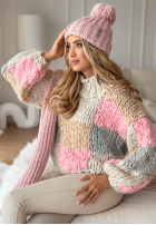 Ozdobnie pleciony Svetr Cozy Cuddles różowo-béžový