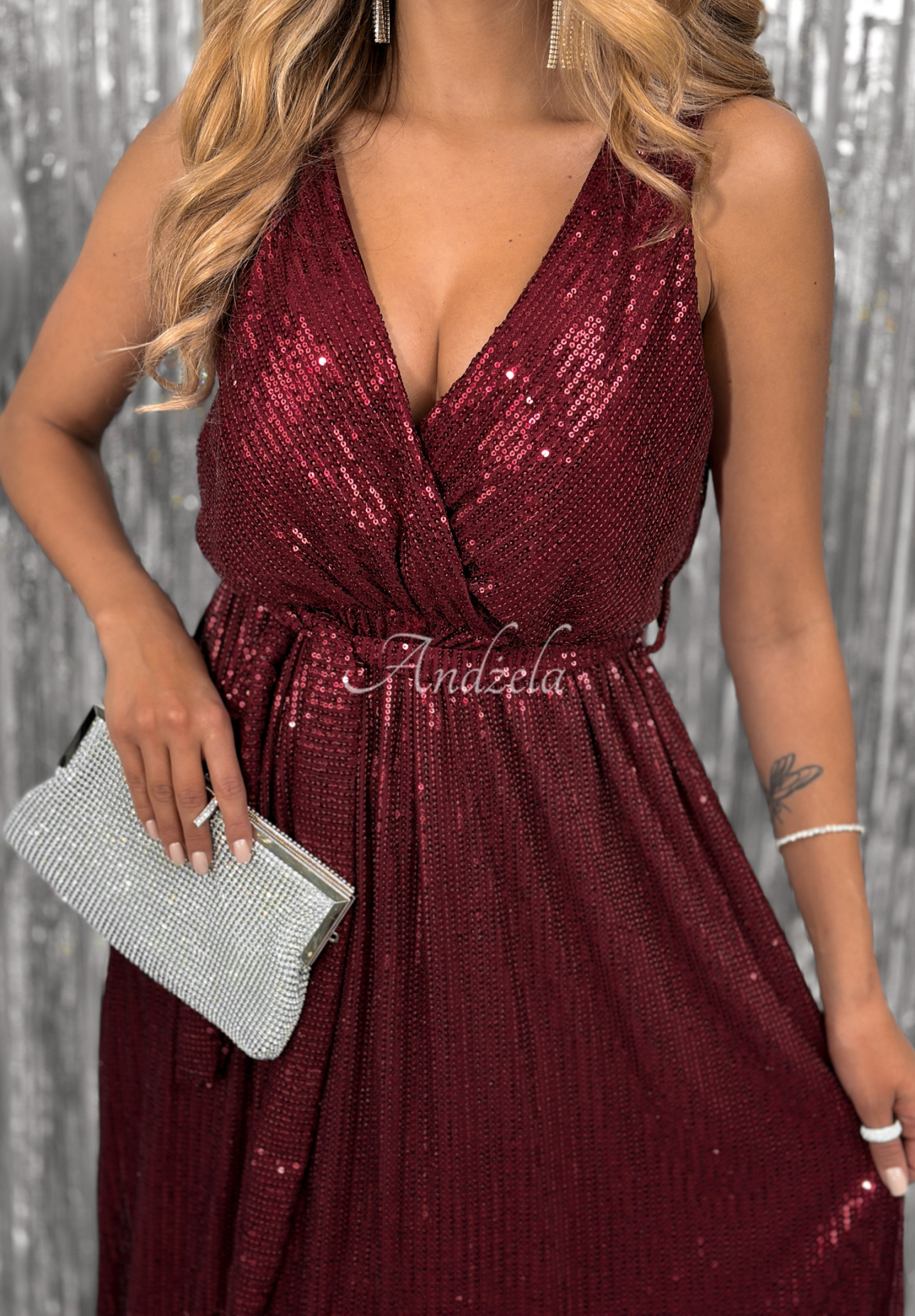 Flitrové maxi šaty Endless Glitter vínová