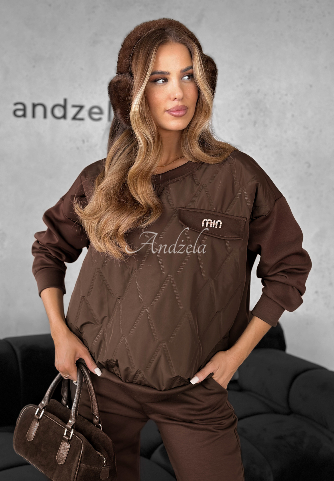 Tepláková souprava mikina a kalhoty Inside Out čokoládový