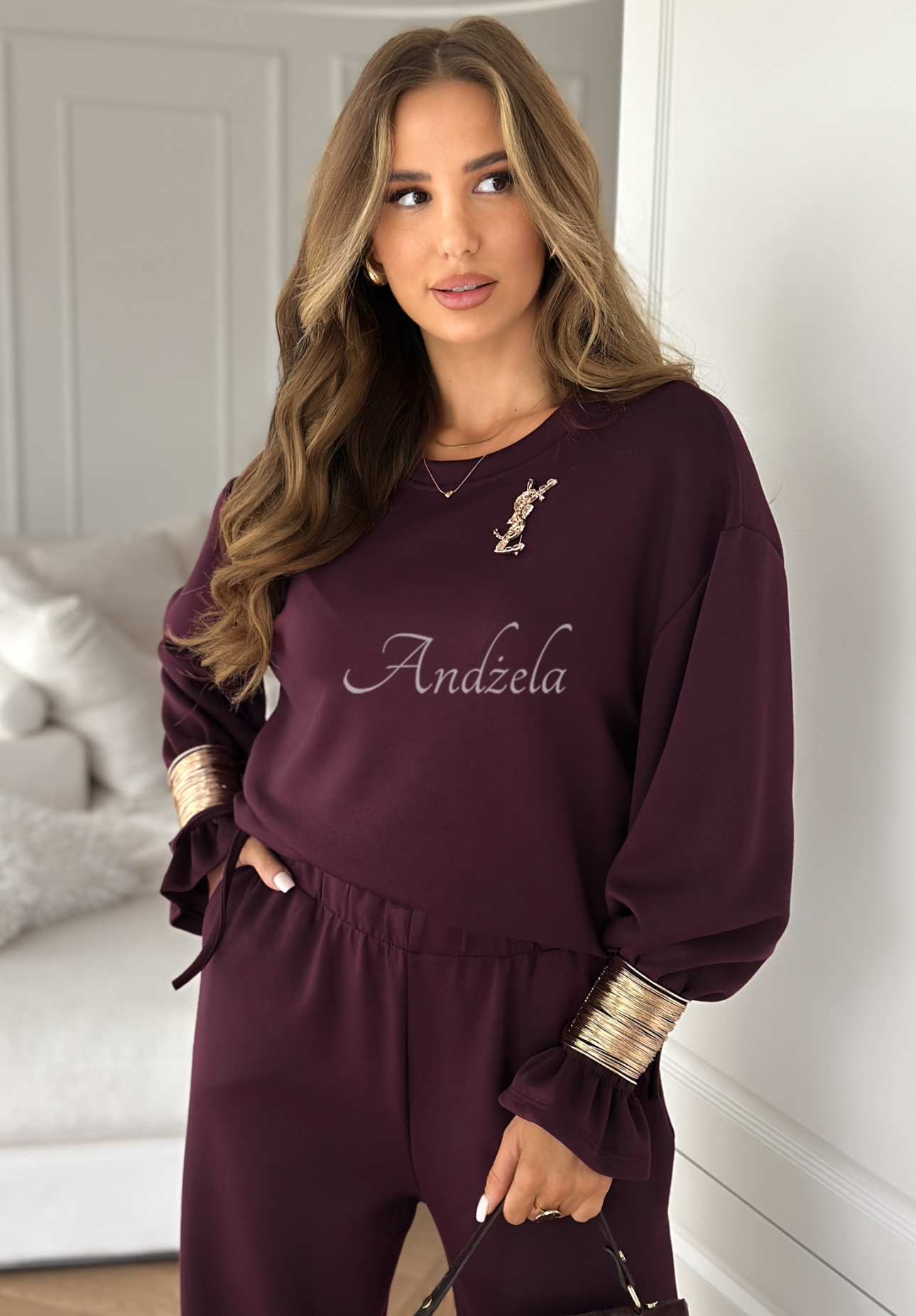 Tepláková souprava s viskózou s náramky Fit&amp;Glam vínový