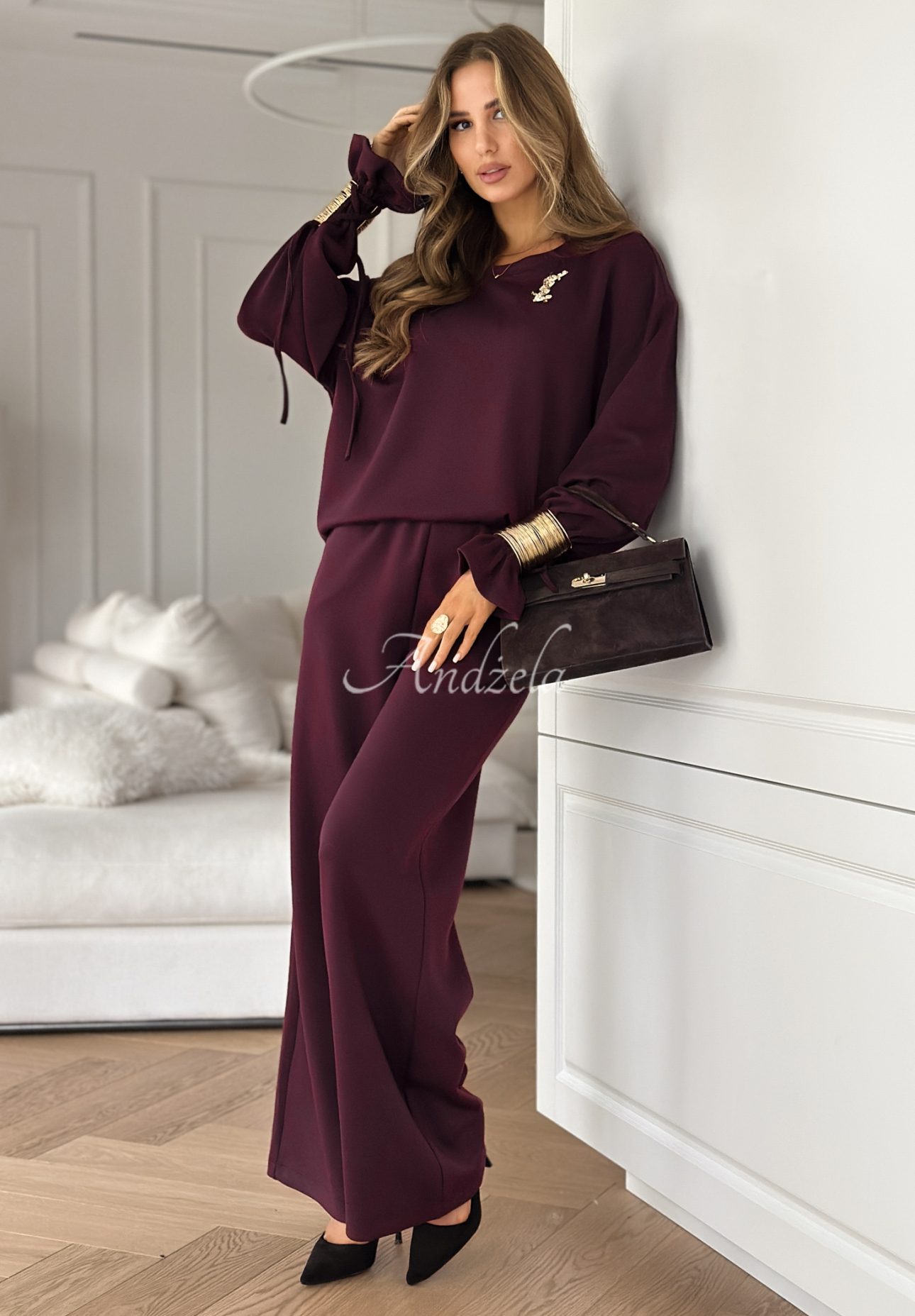 Tepláková souprava s viskózou s náramky Fit&Glam vínový