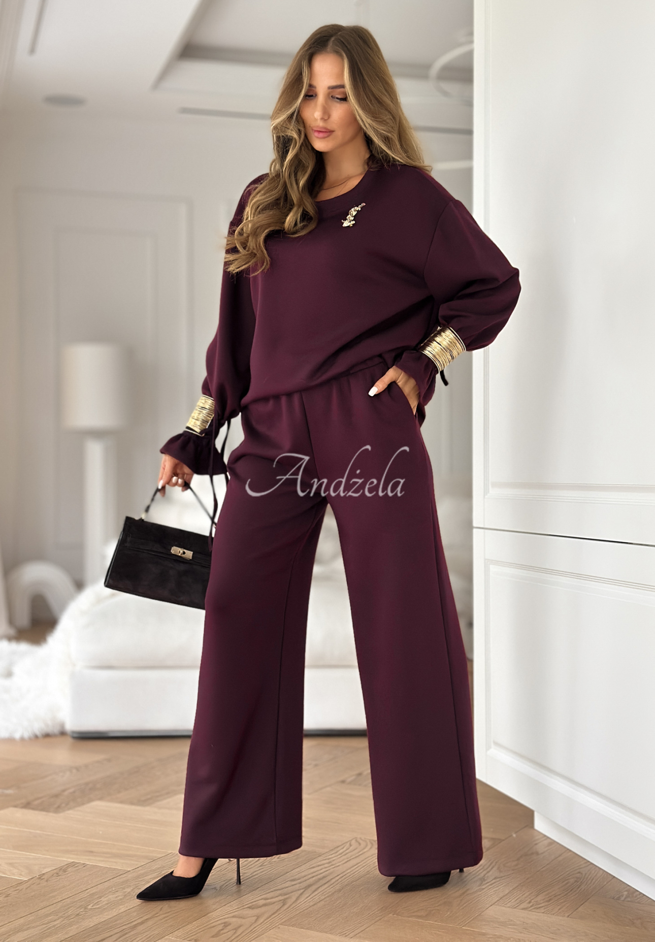 Tepláková souprava s viskózou s náramky Fit&amp;Glam vínový