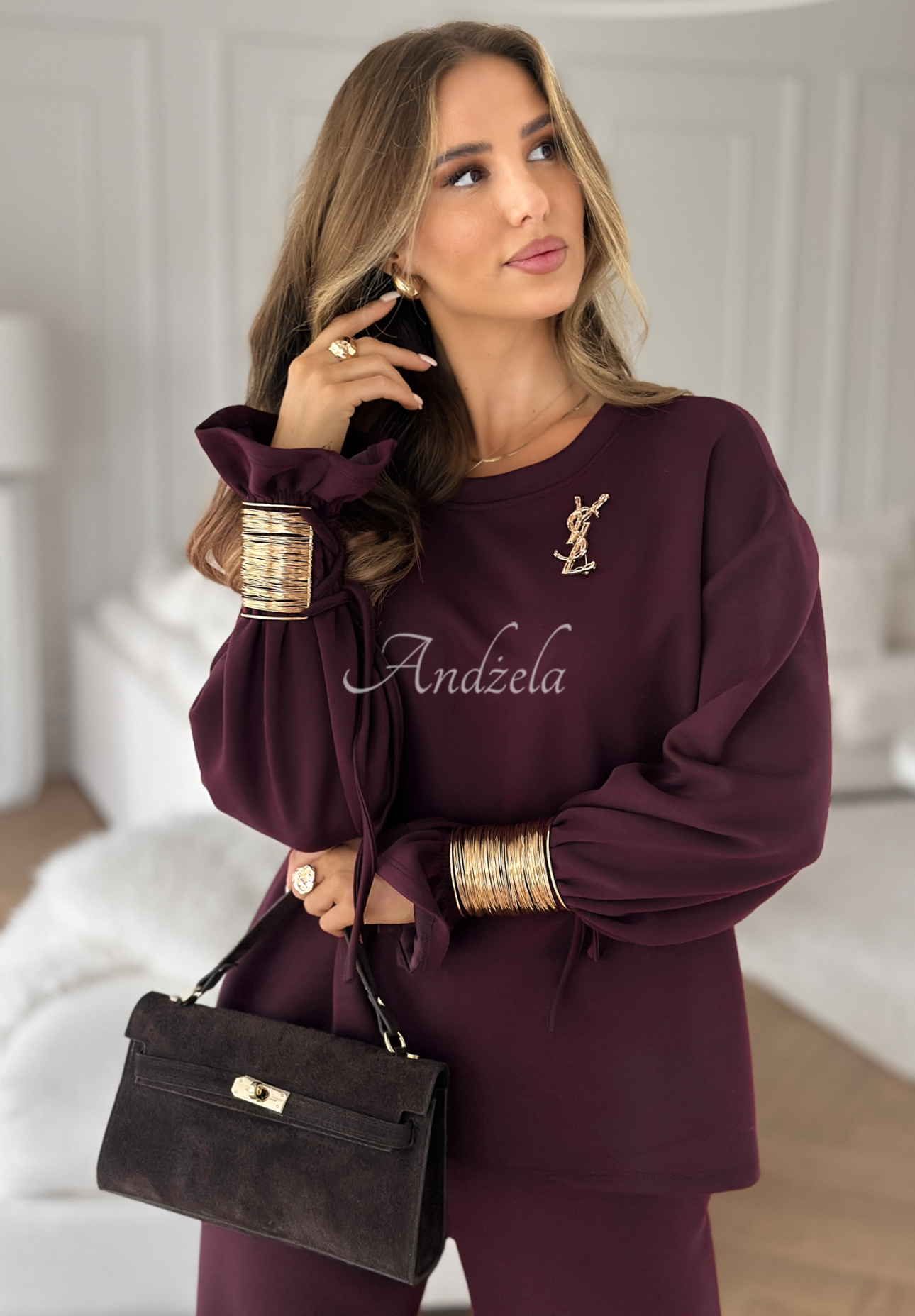 Tepláková souprava s viskózou s náramky Fit&amp;Glam vínový