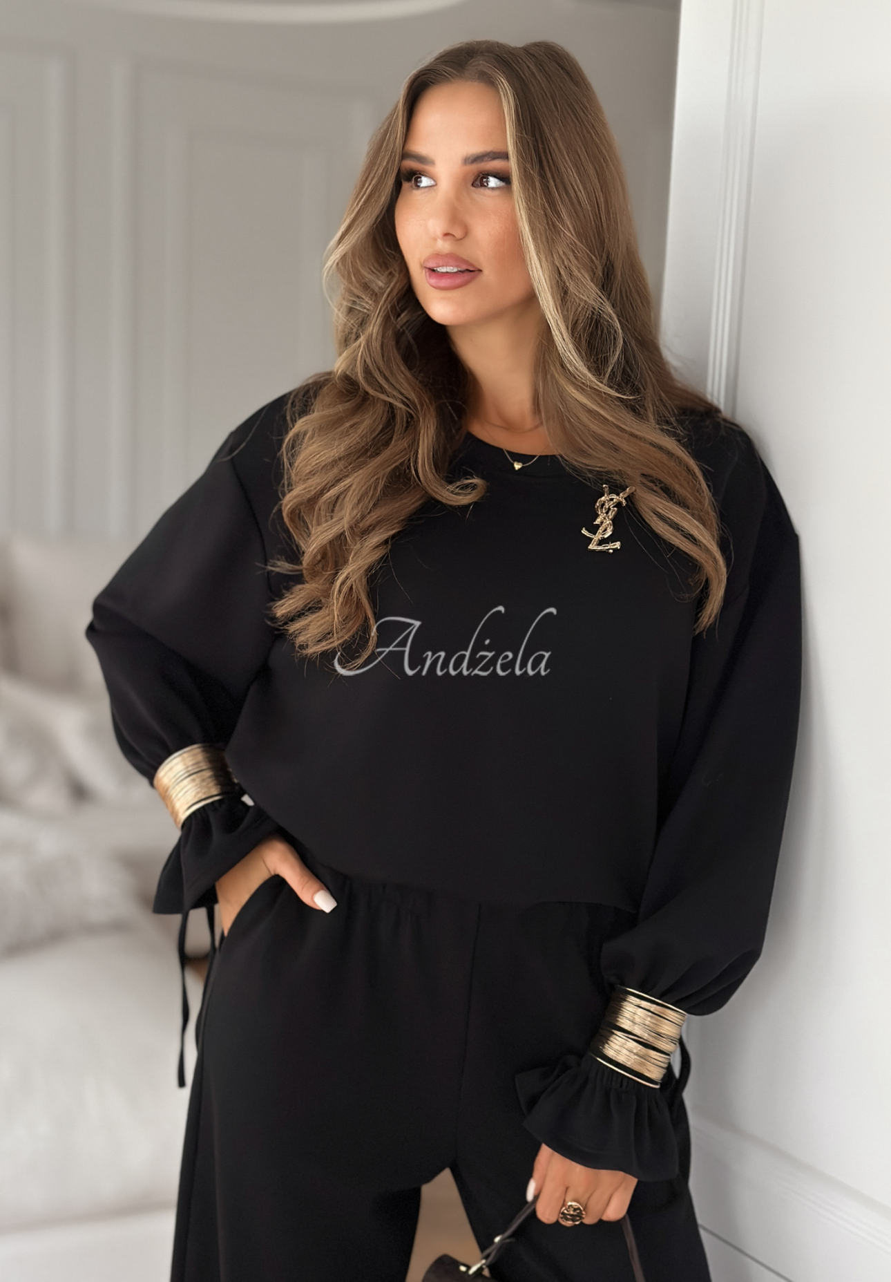 Tepláková souprava s viskózou s náramky Fit&amp;Glam Černé