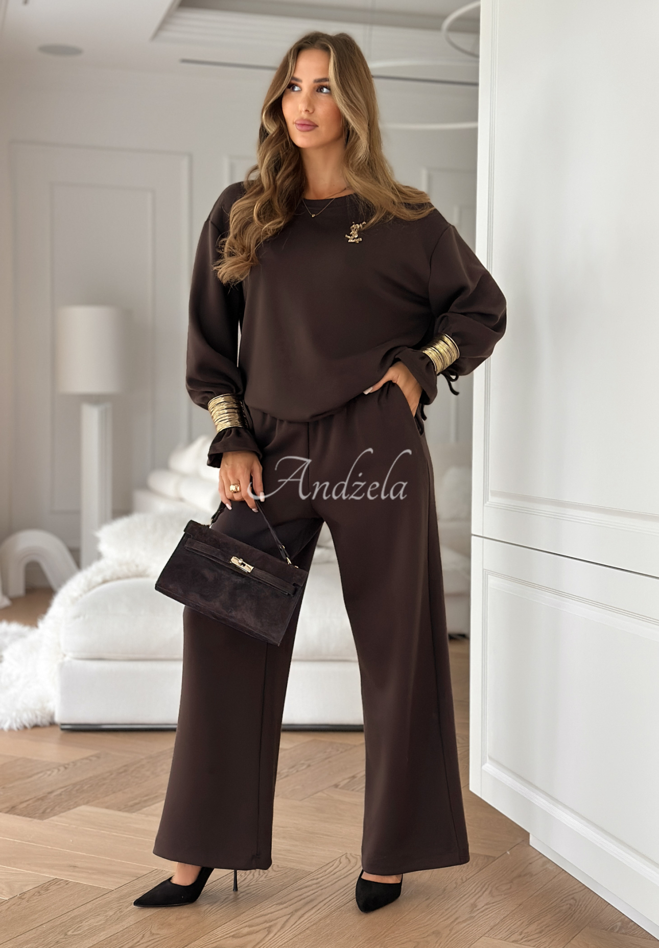 Tepláková souprava s viskózou s náramky Fit&Glam čokoládový