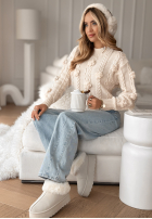 Ozdobnie pleciony Svetr z kwiatami Flowery Mimosa béžový