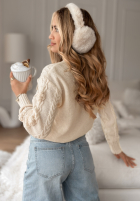 Ozdobnie pleciony Svetr z kwiatami Flowery Mimosa béžový