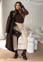 Ozdobnie pleciony Svetr z golfem I Love Cold čokoládový