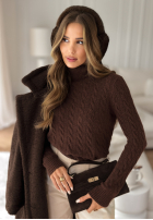 Ozdobně pletený svetr s rolákem I Love Cold čokoládový