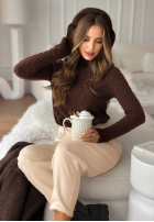 Ozdobnie pleciony Svetr z golfem I Love Cold čokoládový