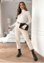 Ozdobnie pleciony Svetr z golfem I Love Cold ecru