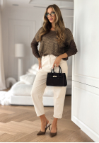 Ażurowa Svetr z nadrukiem Rainy Plans čokoládový