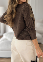 Ażurowa Svetr z nadrukiem Rainy Plans čokoládový