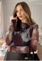 Siateczkowa Halenka w kwiaty Magnolia Park béžovo-vínová