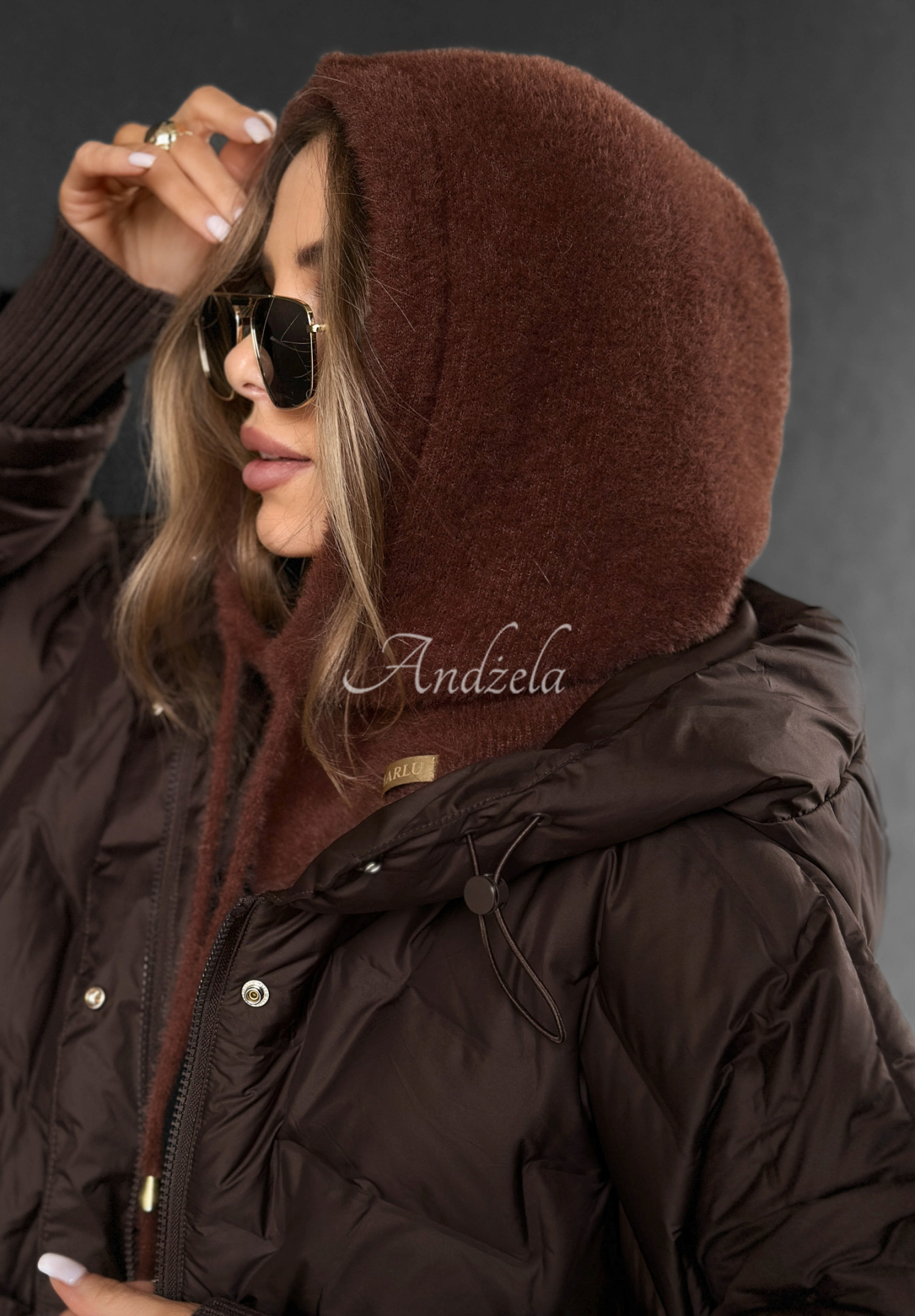 Nákrčník s kapucí balaclava alpaka Long Nights čokoládový