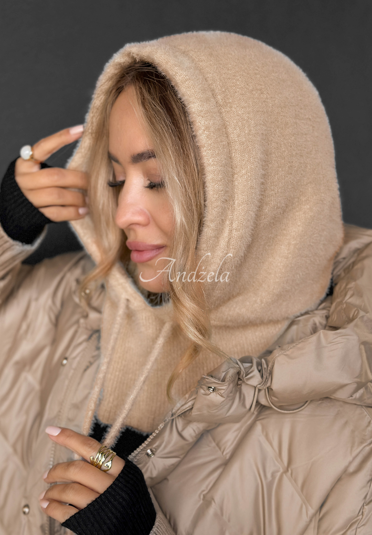 Nákrčník s kapucí balaclava alpaka Long Nights béžový