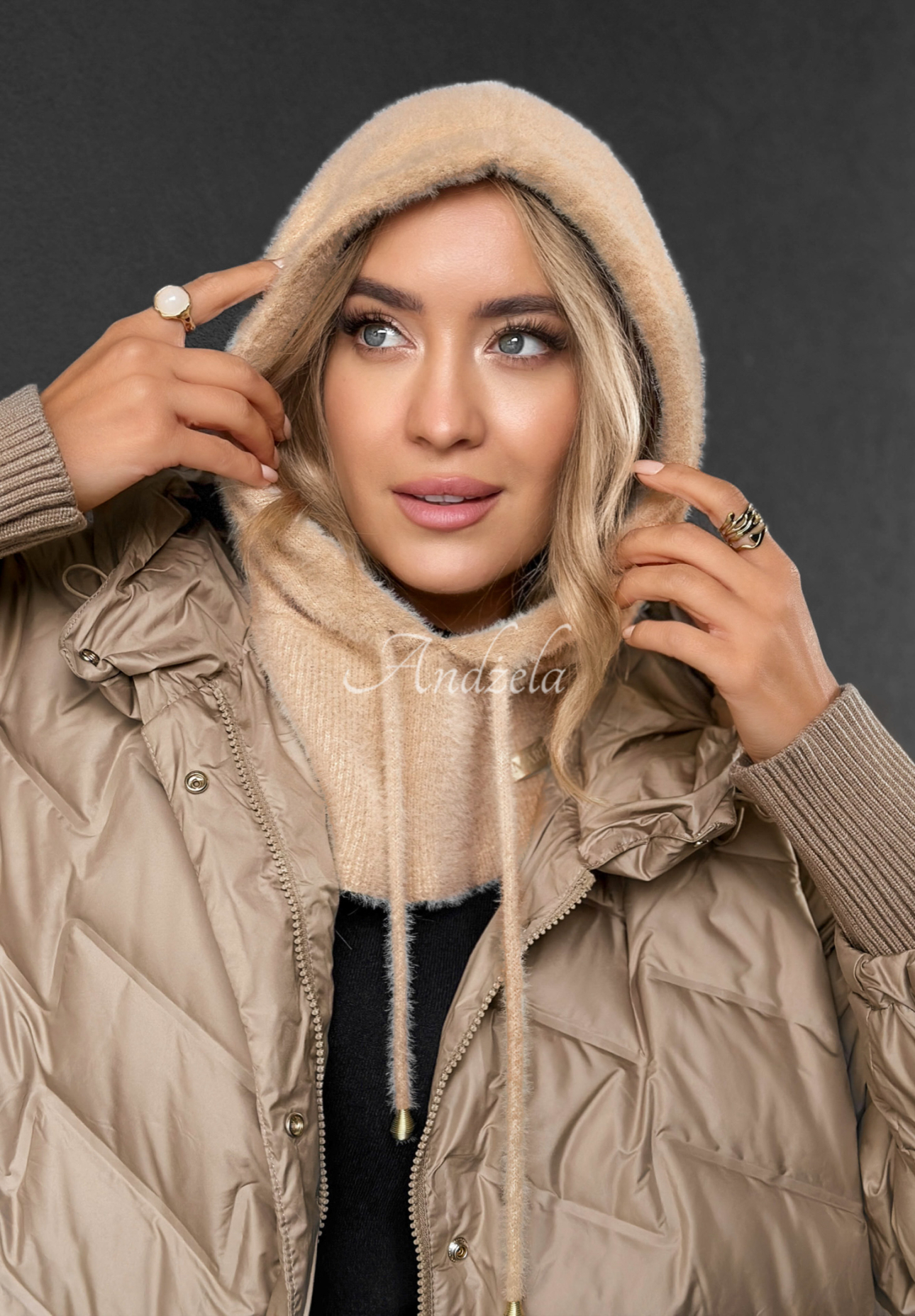 Nákrčník s kapucí balaclava alpaka Long Nights béžový