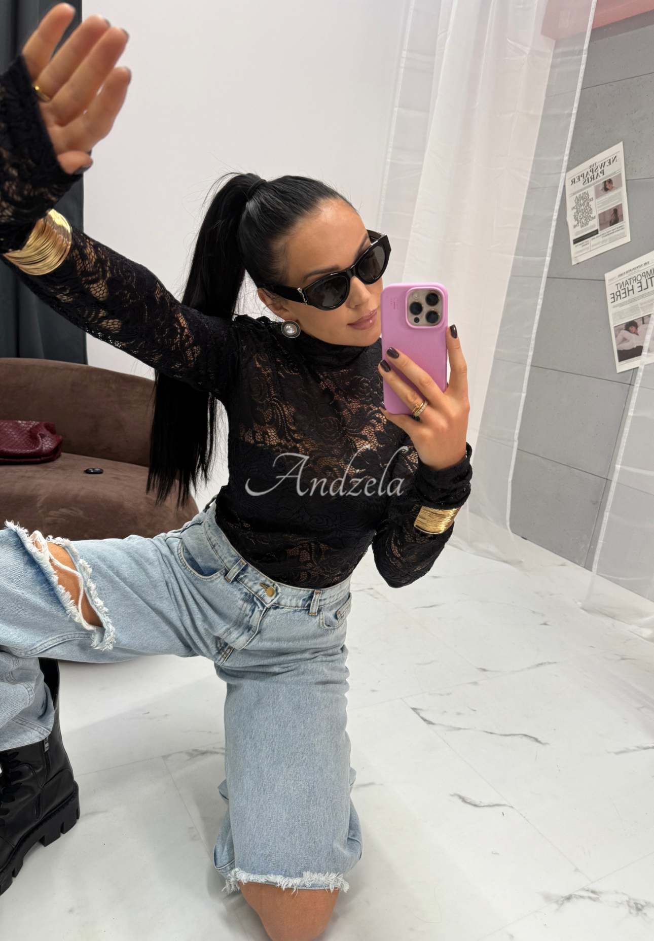 Krajková halenka z viskózy La Milla I&#039;m Yours černá