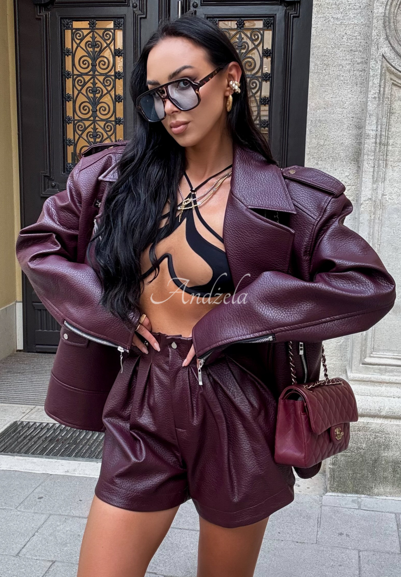 Kožené šortky La Milla Back To Me bordové