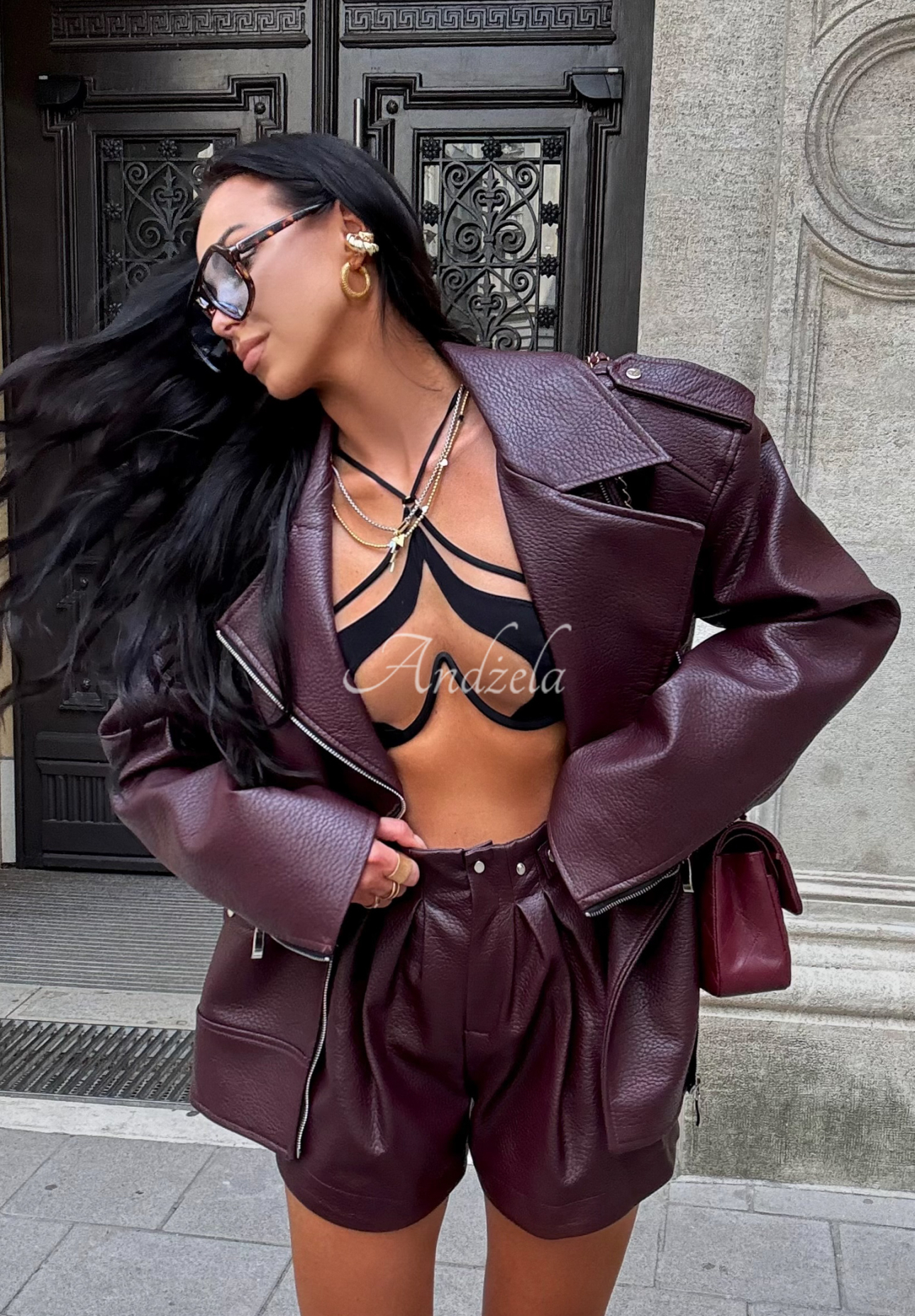 Kožené šortky La Milla Back To Me bordové