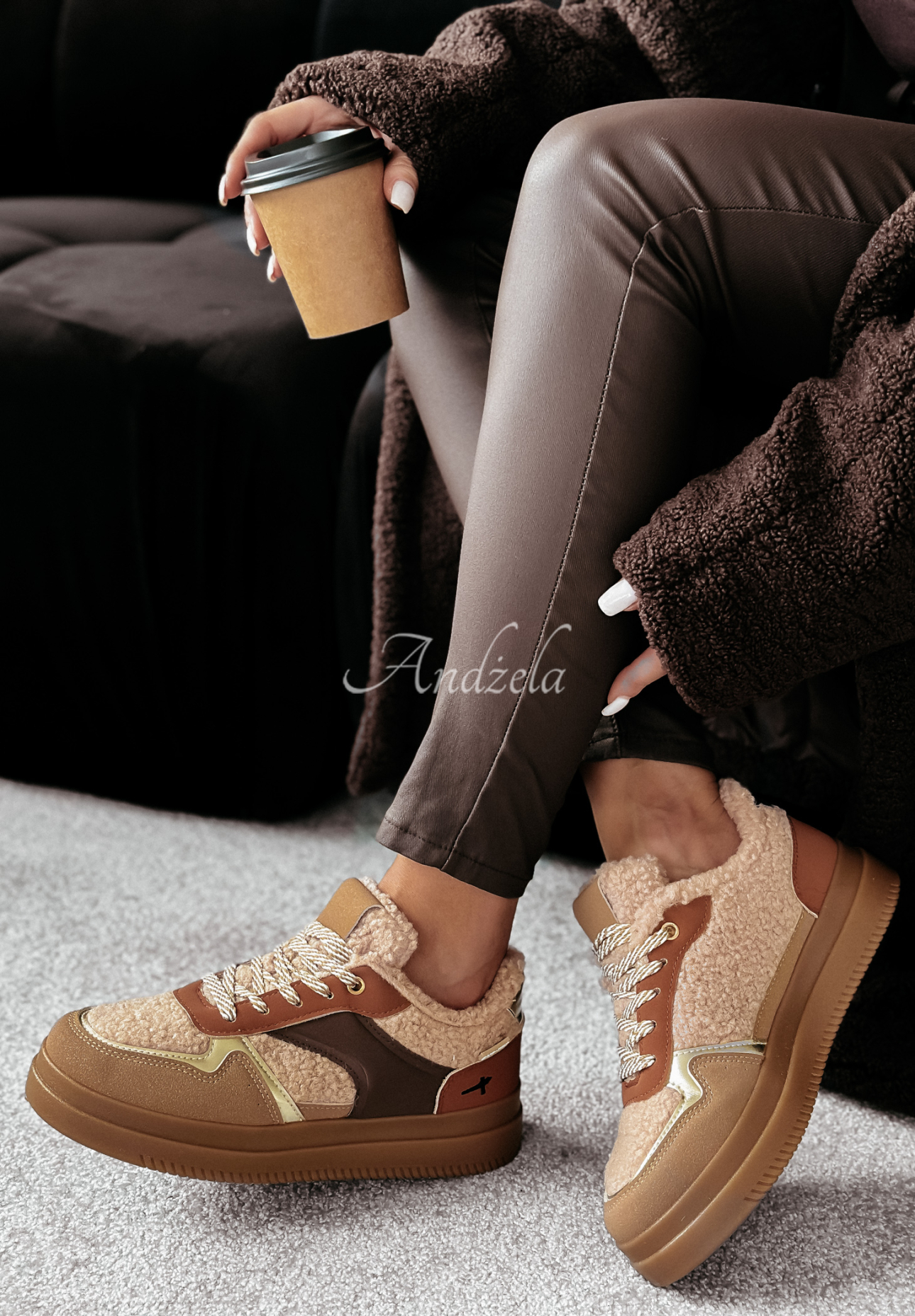 Tenisky s kožešinou Crispy Fall velbloudí