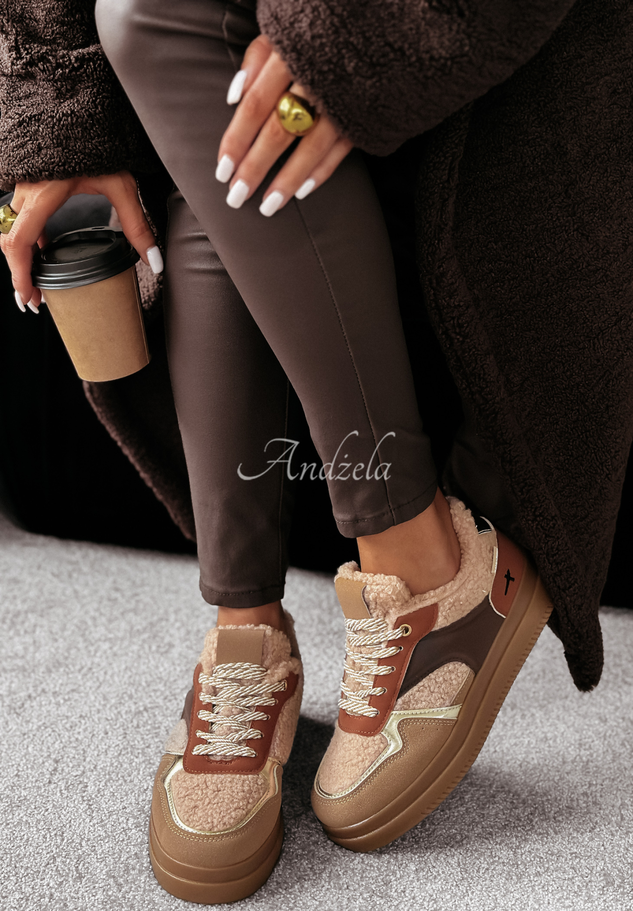 Tenisky s kožešinou Crispy Fall velbloudí