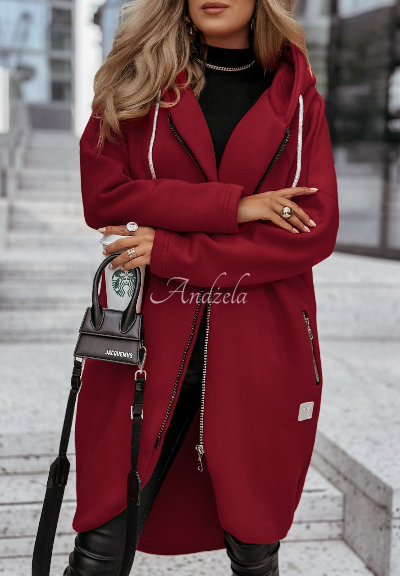 Dlouhá mikina s kapucí Peaceful Mind vínová