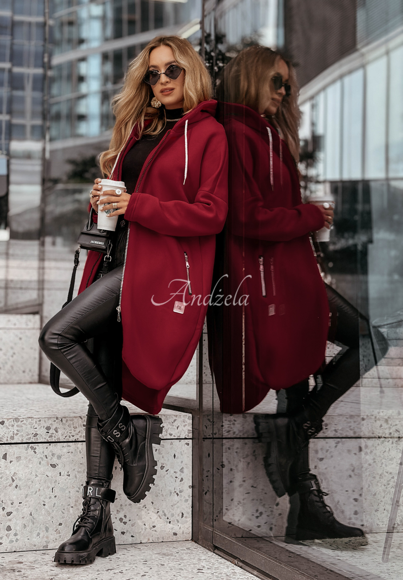 Dlouhá mikina s kapucí Peaceful Mind vínová