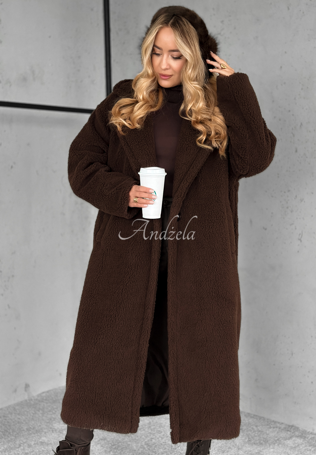 Dlouhý kabát z imitace kožichu Arctic čokoládový