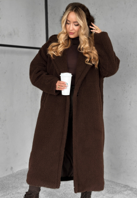 Dlouhý kabát z imitace kožichu Arctic čokoládový