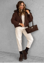 Krátká zamszowa Bunda z futerkiem Snuggle In čokoládová