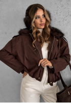 Krátká zamszowa Bunda z futerkiem Snuggle In čokoládová