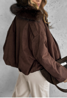 Krátká zamszowa Bunda z futerkiem Snuggle In čokoládová