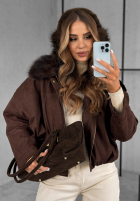 Krátká zamszowa Bunda z futerkiem Snuggle In čokoládová