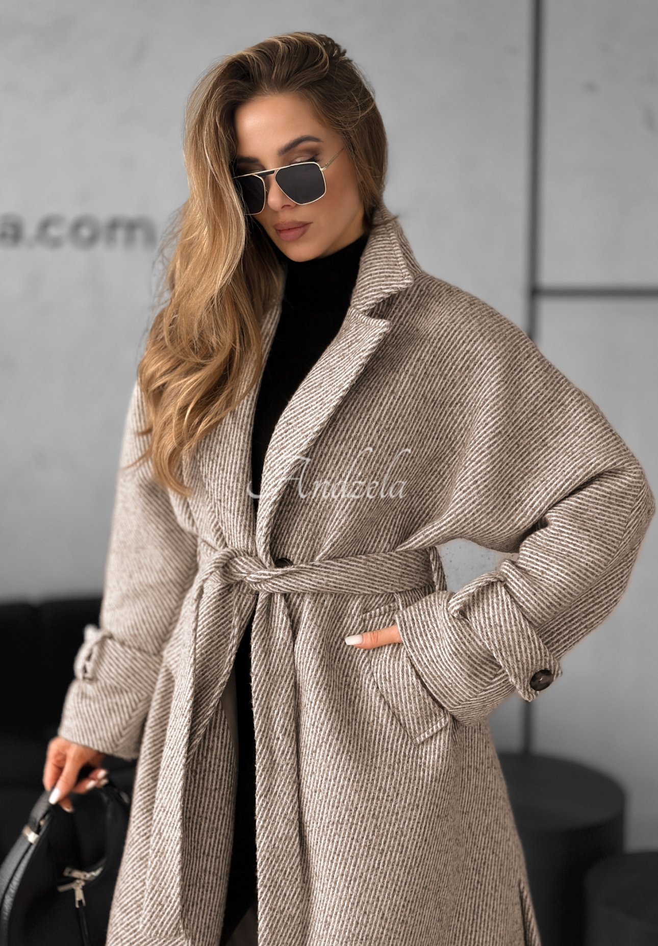 Dlouhý kabát s páskem Cocomore Deep Breath velbloudí