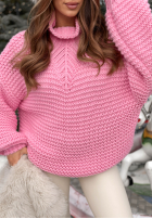 Pleciony Svetr z wełną Winter Is In The Air růžový