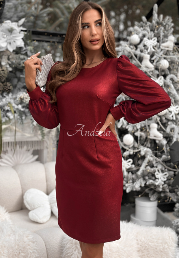 Lesklé šaty s nabíranými rukávy Just Saying vínová